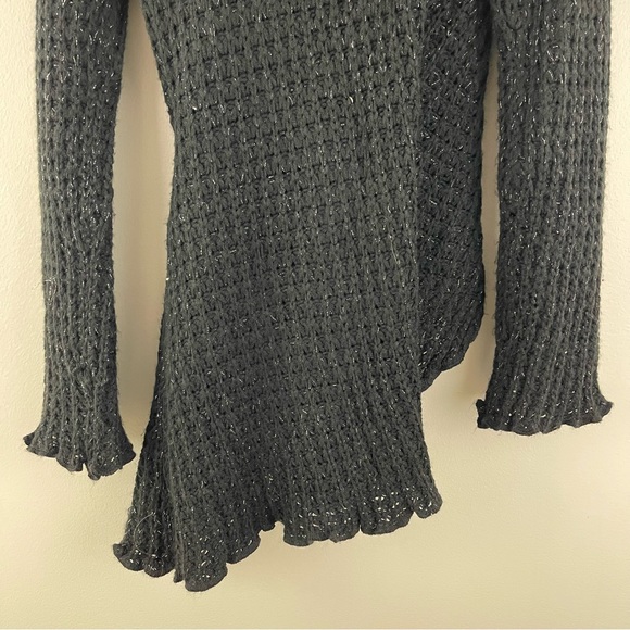 SAY WHAT? Vintage Y2K 2000 Black Crochet Knit Asymmetrical Hem Cardigan Sweater - Picture 12 of 14